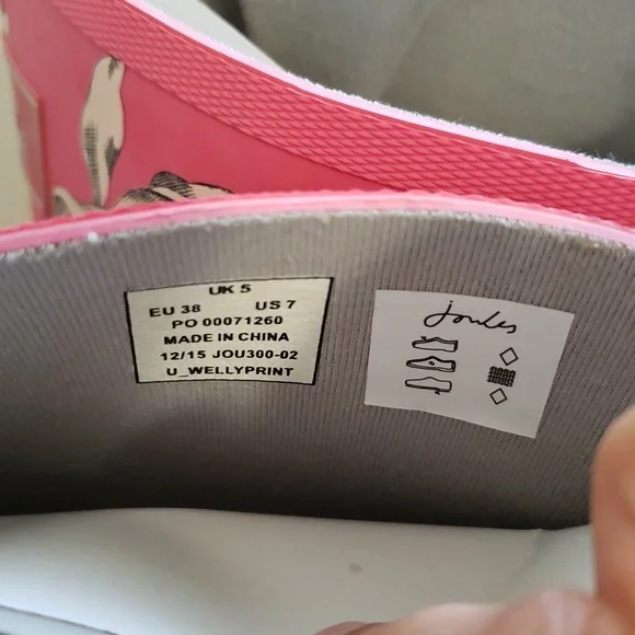Joules Womans Pink W/ White Floral Print Rain Boots - Picture 5 of 11